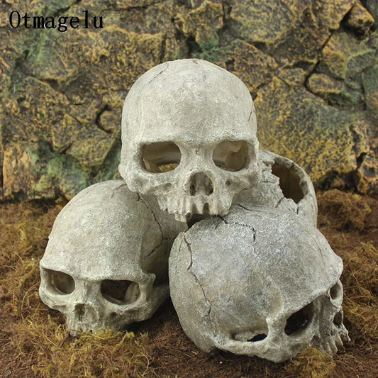 Skull Terrarium Decor - Resin Reptile Hide Cave for Lizards & Aquariums