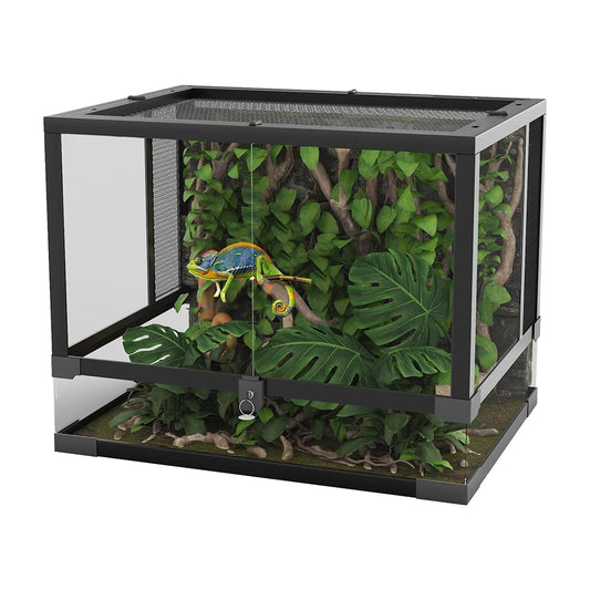 Anti-Escape Glass Reptile Tank – Ventilated Dual-Door Terrarium