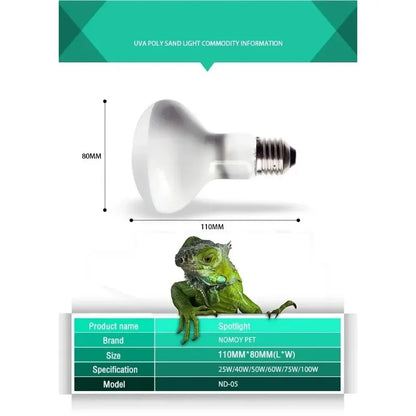 60W Reptile UVB Heat Lamp – UVA+UVB Light for Turtles & Lizards